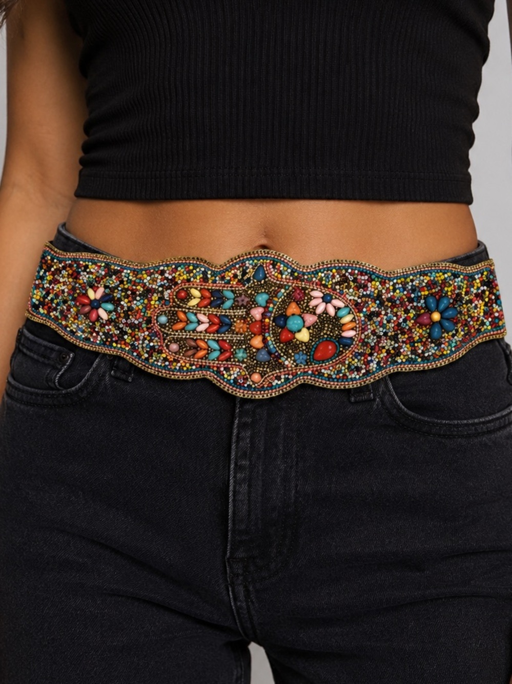 Hand-Beaded Multicolor Women's Waist Belt - Picture 2 of 11